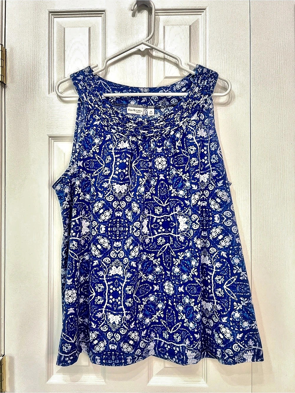 Kim Rogers Paisley Tank Top Blue & White Size 2X Like New